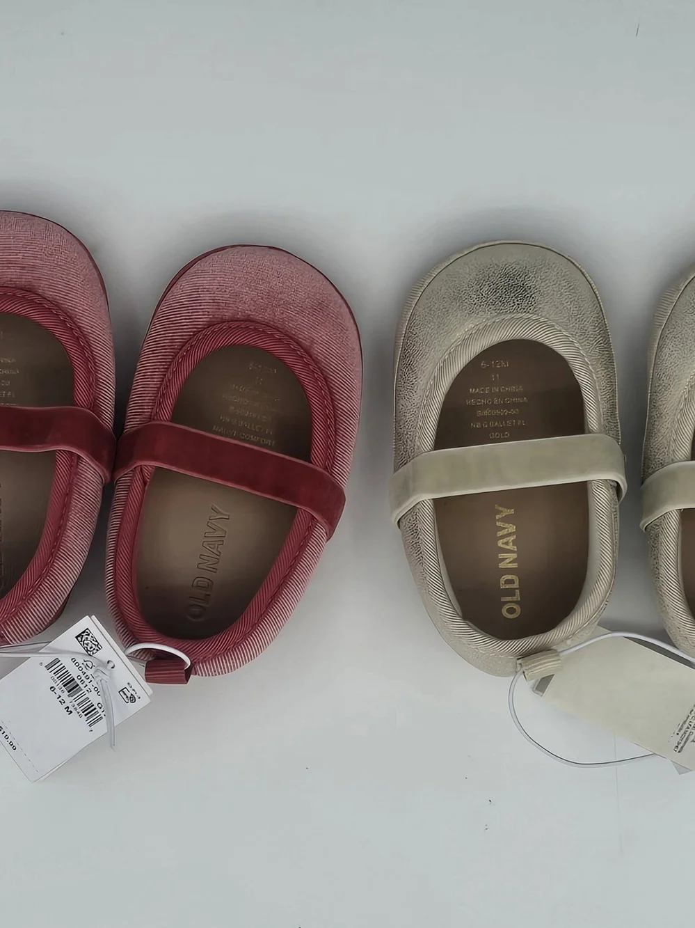 2 Old Navy Metallic Gold and Red Velvet Mary Jane Baby Shoes Sz